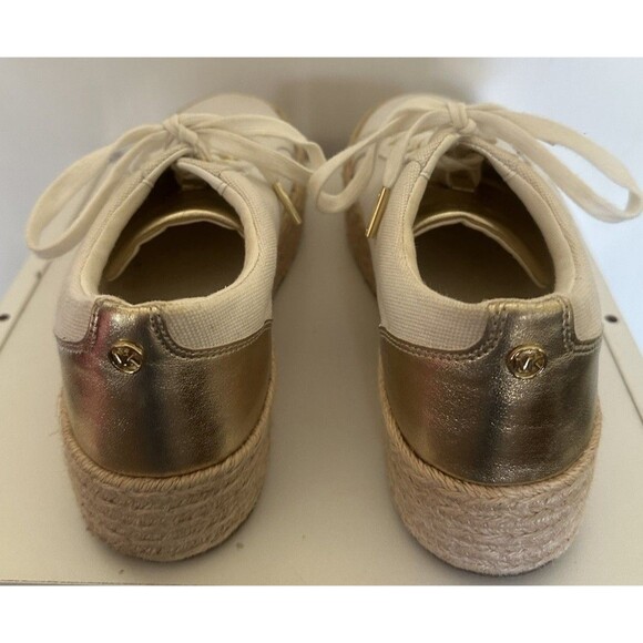 Michael Kors Canvas Espadrille Platform Sneakers Gold Ivory Lace Up 8.5M - Picture 4 of 6